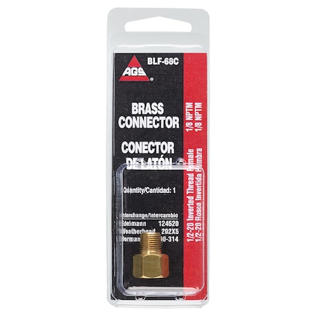 Ags Brass Connector, Female (1/2-20 Inverted), Male (1/8-27 NPT), 1/card BLF-68C